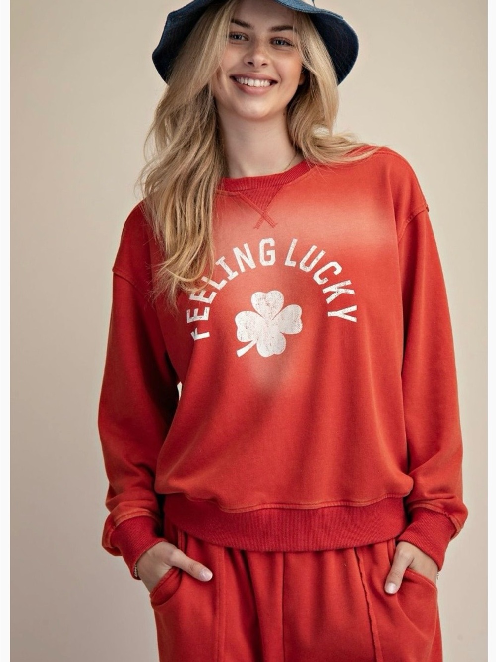 Easel Feeling Lucky Red Lounge Sweatshirt & Joggers Set - Picture 3 of 6